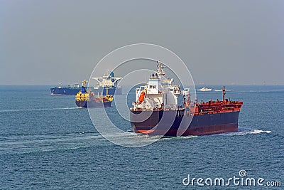 Worldâ€™s busiest shipping lane - Straits of Malacca and Singapore. Stock Photo